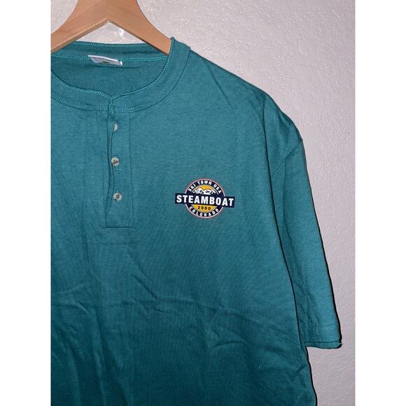 Vintage Skiing Shirt USA Colorado Steamboat Green Quarter Button Tee Large - Picture 2 of 9